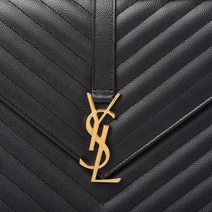 Saint Laurent Grain De Poudre Matelasse Chevron Large Monogram Satchel Black 10 of 10
