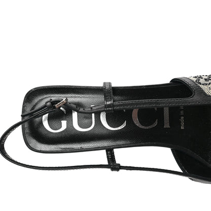 Gucci GG Monogram Malaga Kid Crystal Square G 35mm Slingback Pumps 37.5 Beige Blue 5 of 8