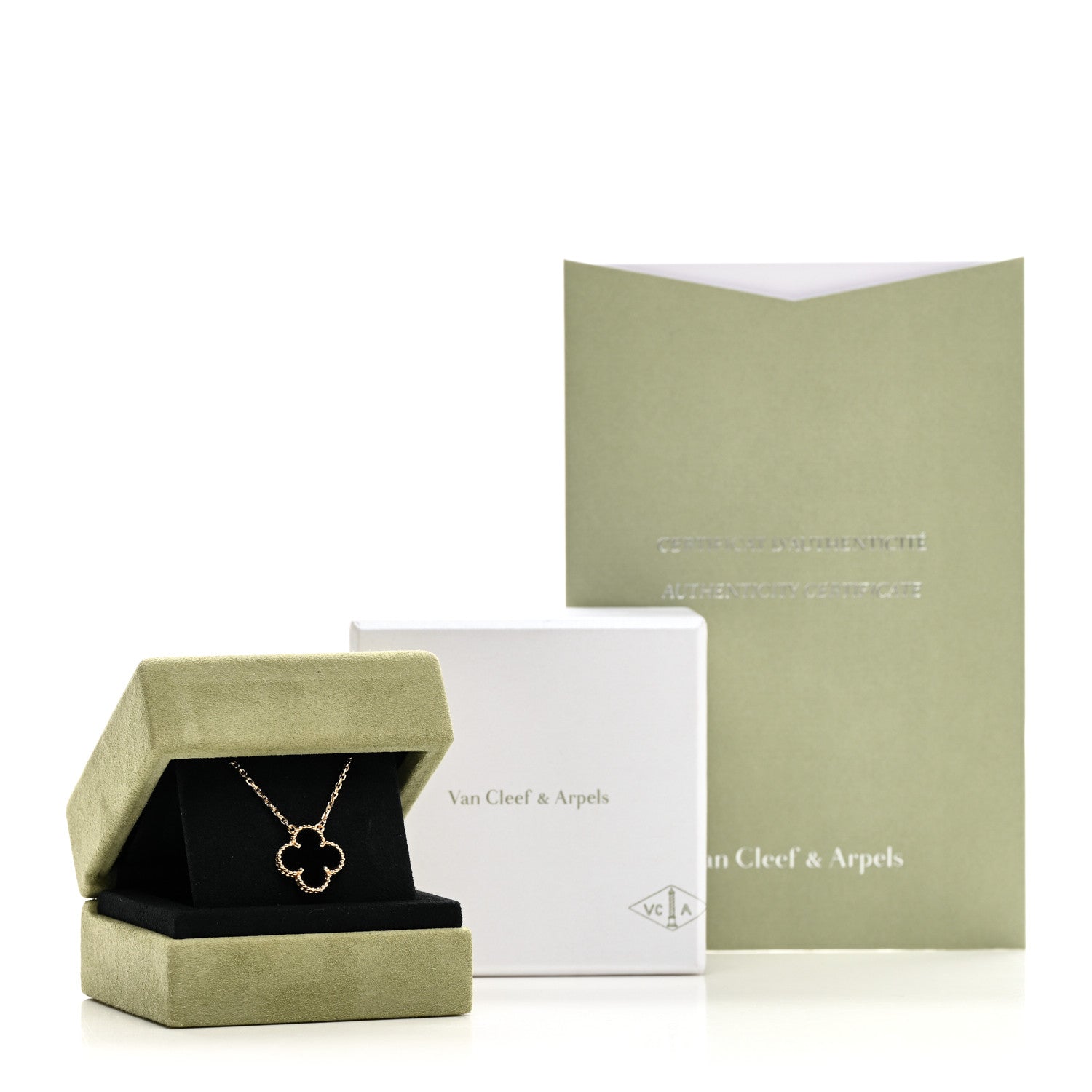 Van Cleef & Arpels 18K Yellow Gold Black Onyx Vintage Alhambra Pendant Necklace 6 of 6
