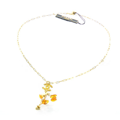 Chanel Hand Enameled Metal Amber Drop CC Necklace Gold 2 of 6