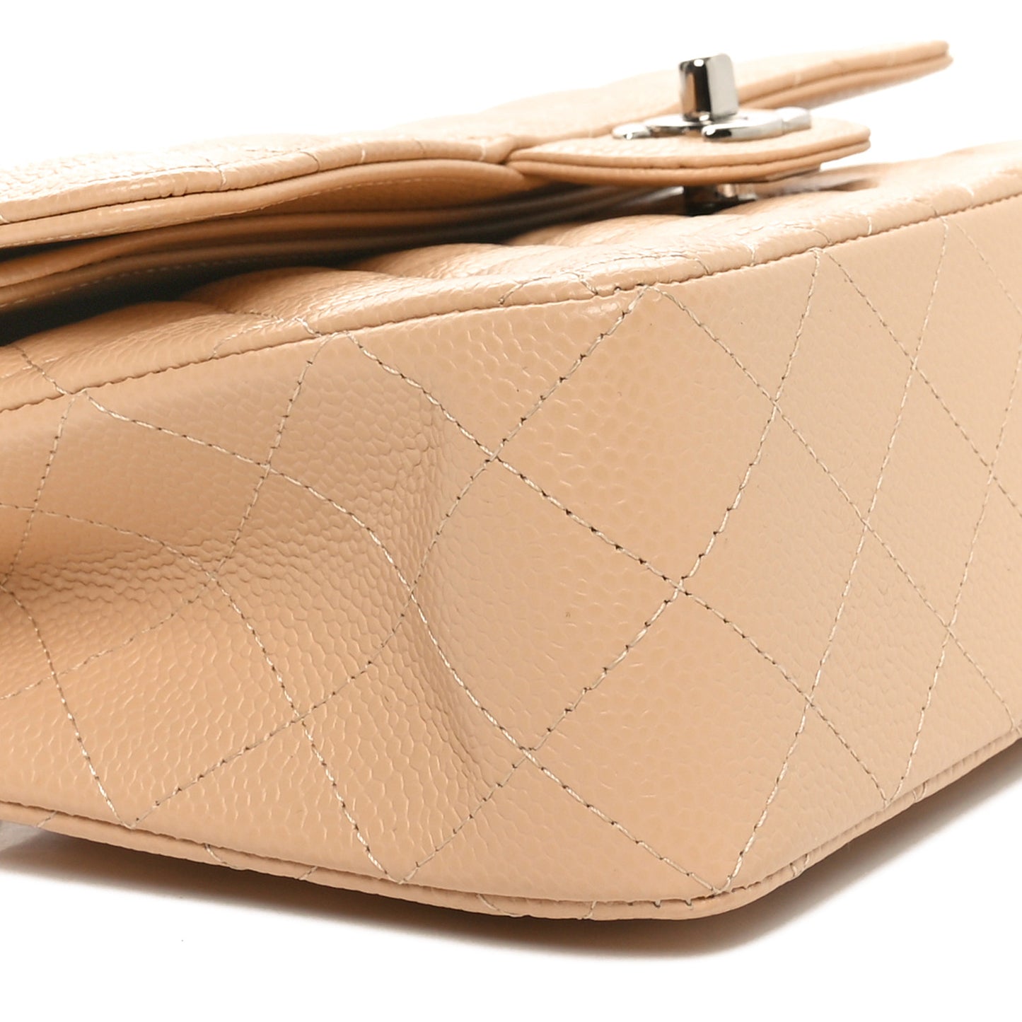 Caviar Quilted Small Double Flap Beige