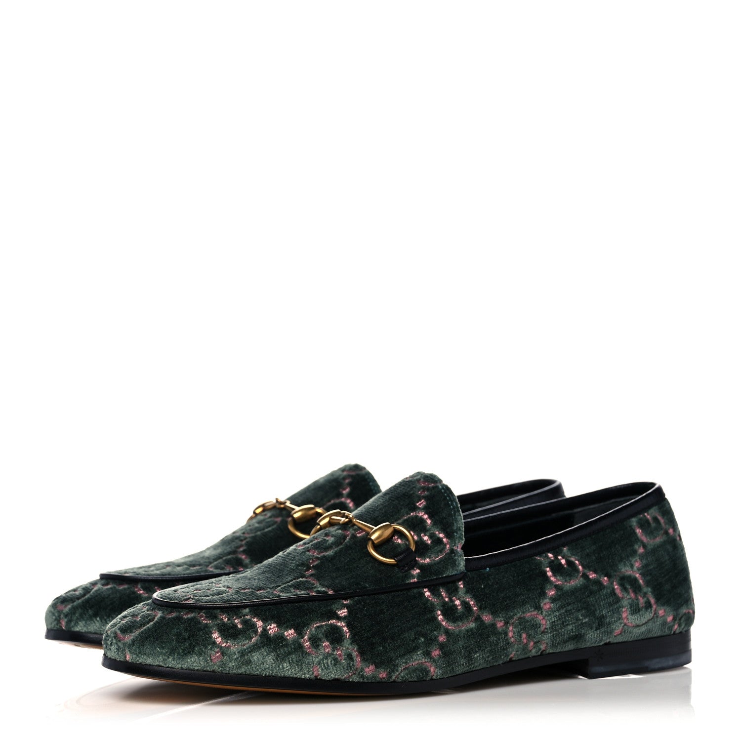 Gucci Velvet Malaga Kid GG Monogram Horsebit Womens Jordaan Loafers 38 Avio Dusty Pink Black 3 of 9