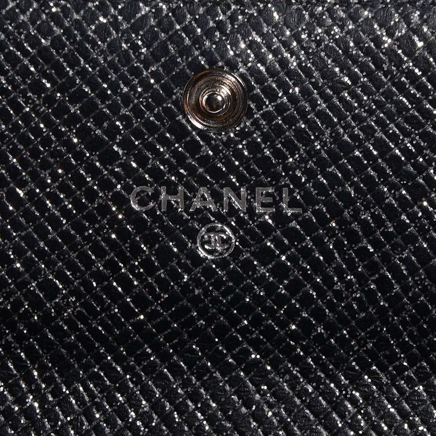 Glittered Calfskin Quilted Long Flap Wallet Black