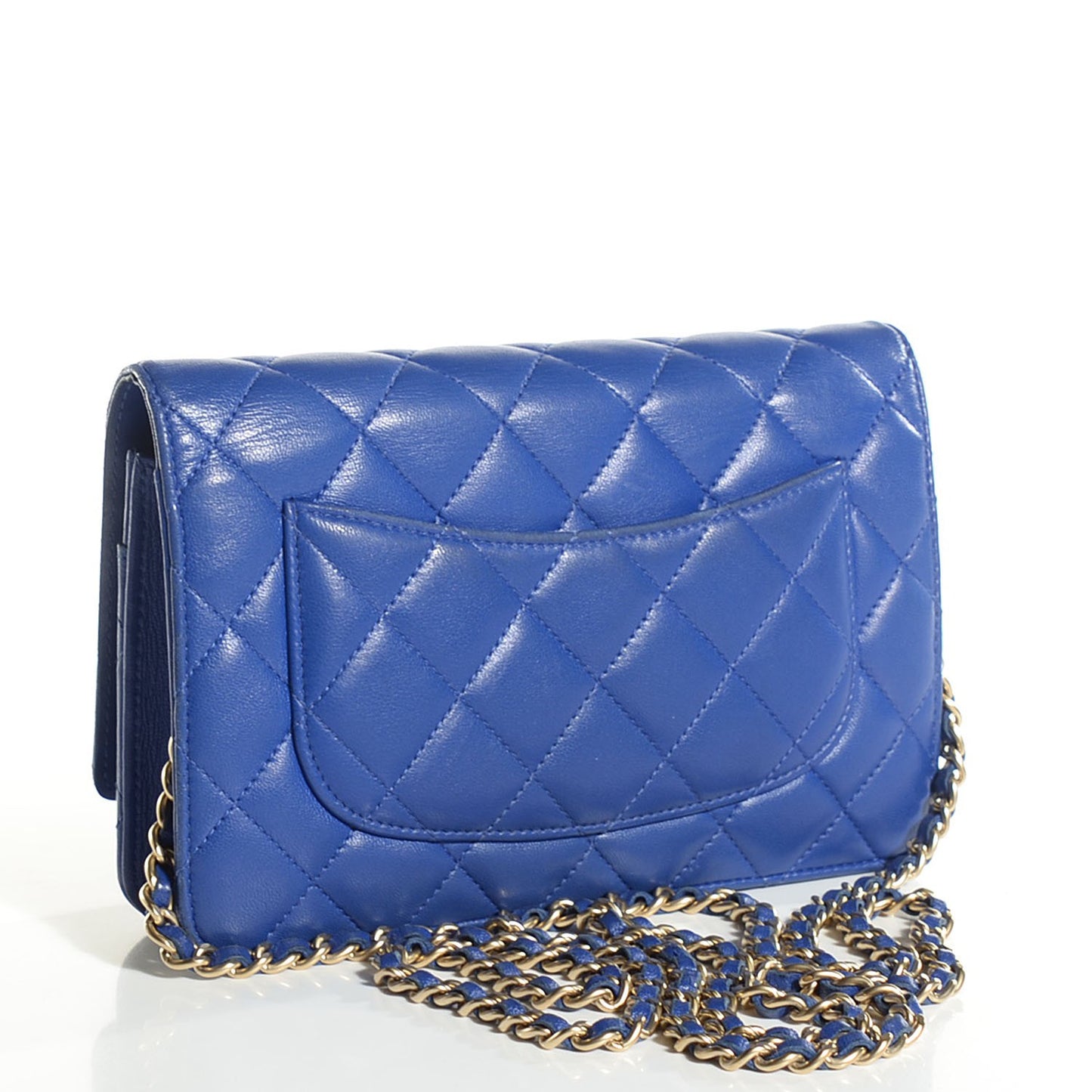 Lambskin Quilted Wallet On Chain WOC Blue