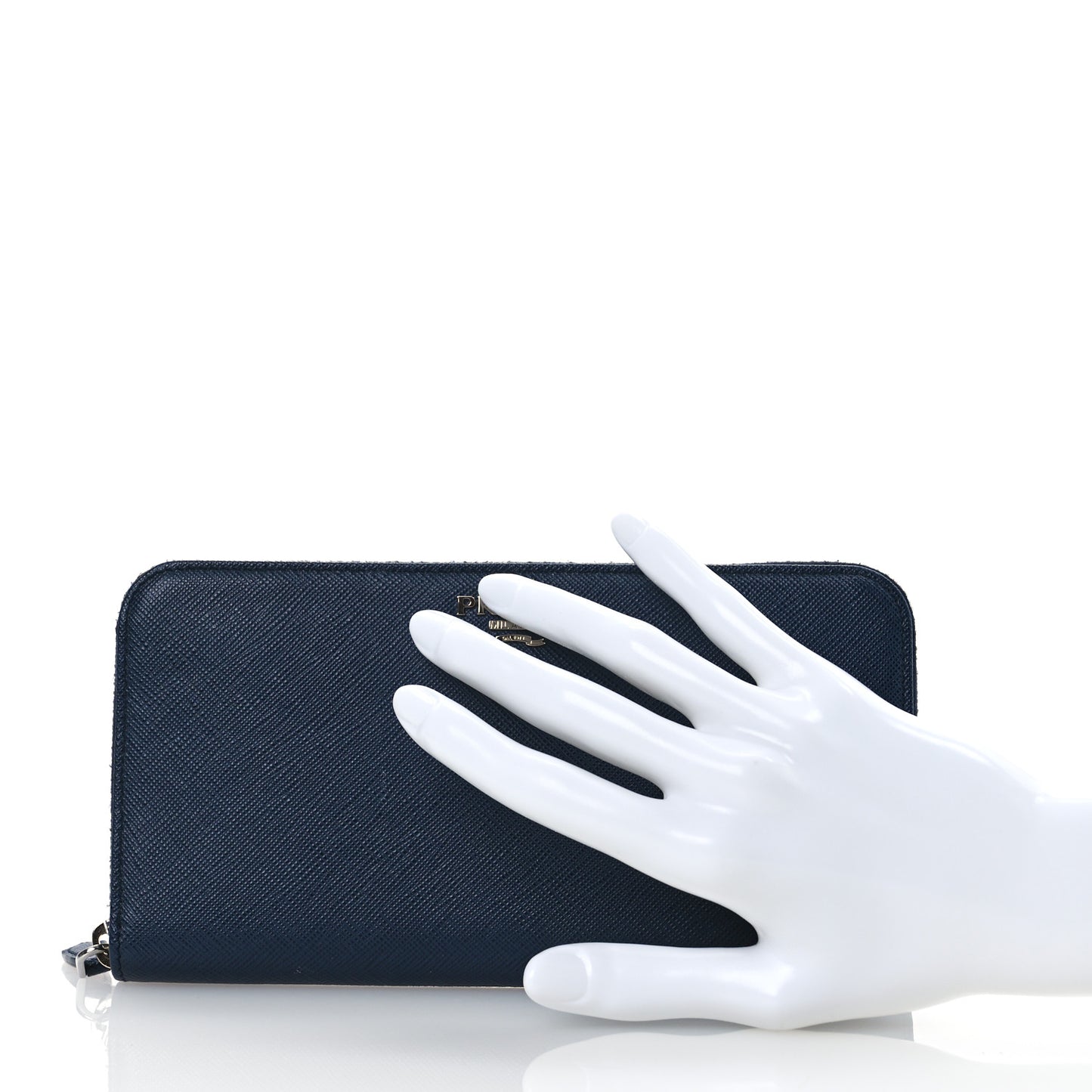 Saffiano Metal Zip Around Wallet Navy Blue