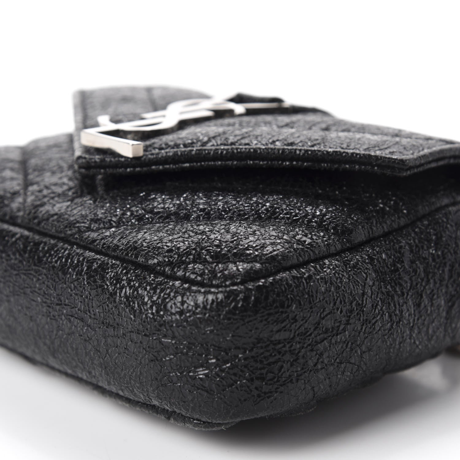 Saint Laurent Metallic Crackled Calfskin Chevron Monogram Micro Crossbody Bag Black 7 of 10