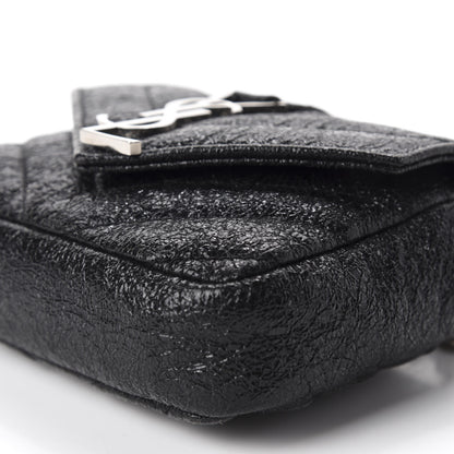Saint Laurent Metallic Crackled Calfskin Chevron Monogram Micro Crossbody Bag Black 7 of 10