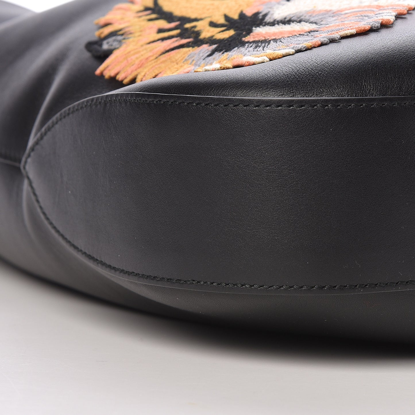 Calfskin Web Tiger Embroidered Large Dionysus Hobo Black