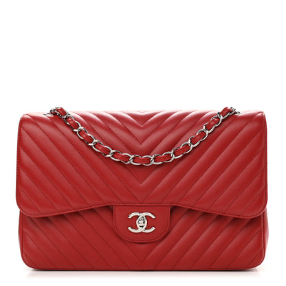 Chanel Caviar Chevron Quilted Jumbo Double Flap Dark Red 1 of 13