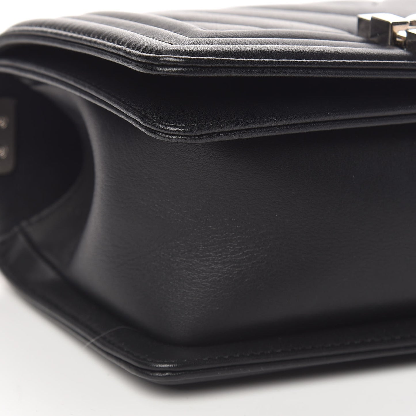 Calfskin Chevron Quilted Small Boy Flap Black