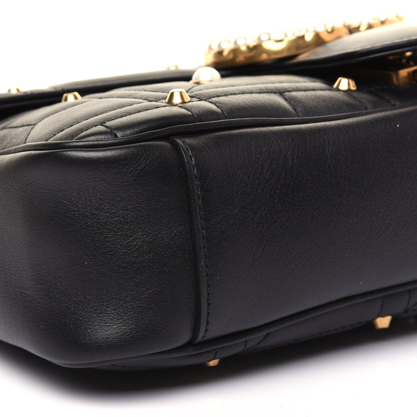 Calfskin Matelasse Studded Medium Pearly GG Marmont Shoulder Bag Black