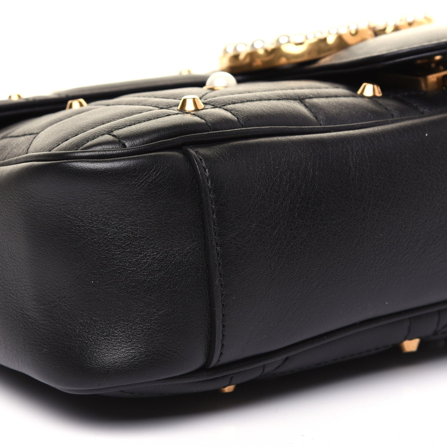 Gucci Calfskin Matelasse Studded Medium Pearly GG Marmont Shoulder Bag Black 6 of 15