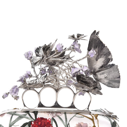 Alexander McQueen Satin Embroidered Flower Butterfly Knuckle Duster Box Clutch White Multicolor 11 of 12