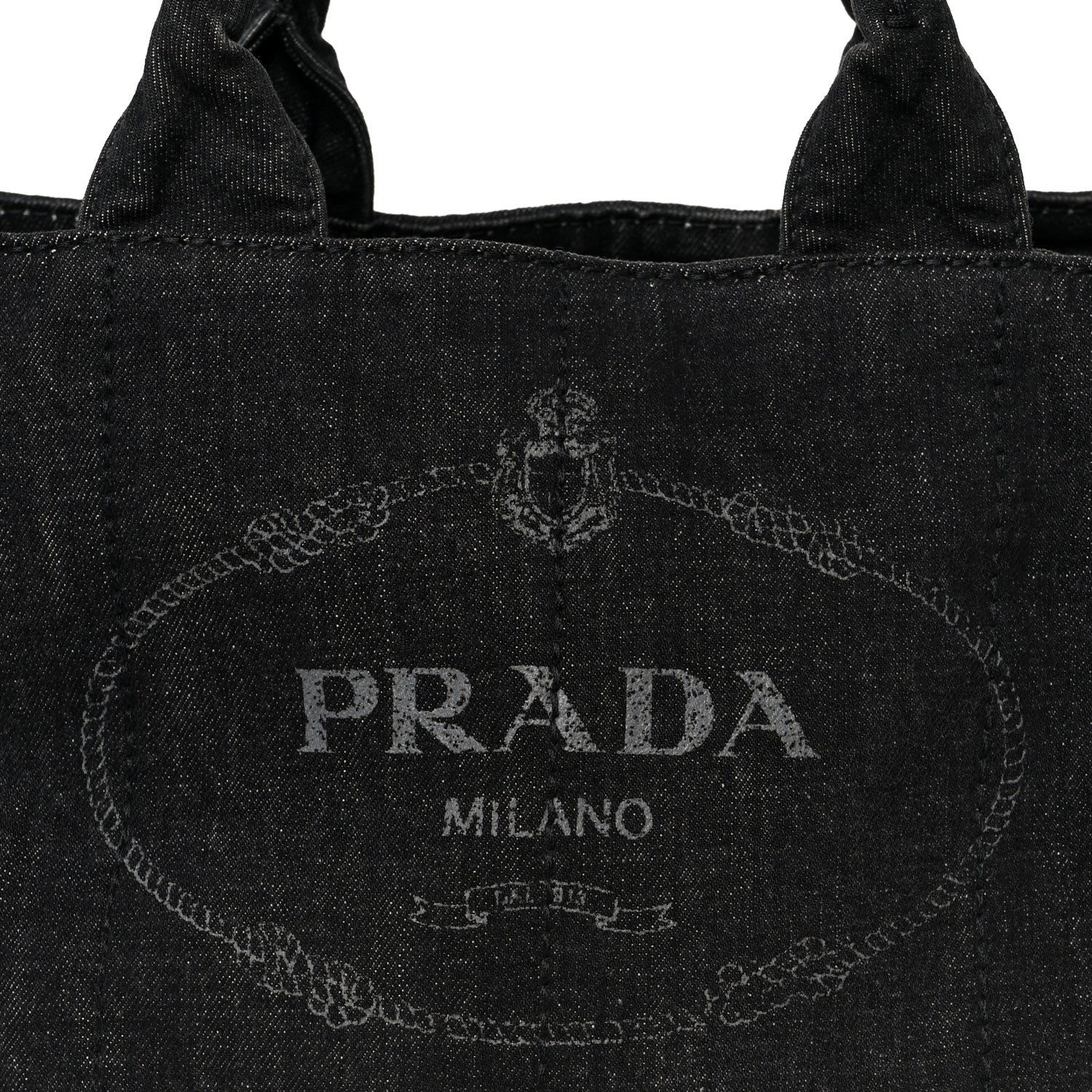 Prada Denim Canapa Logo Tote Black 10 of 12