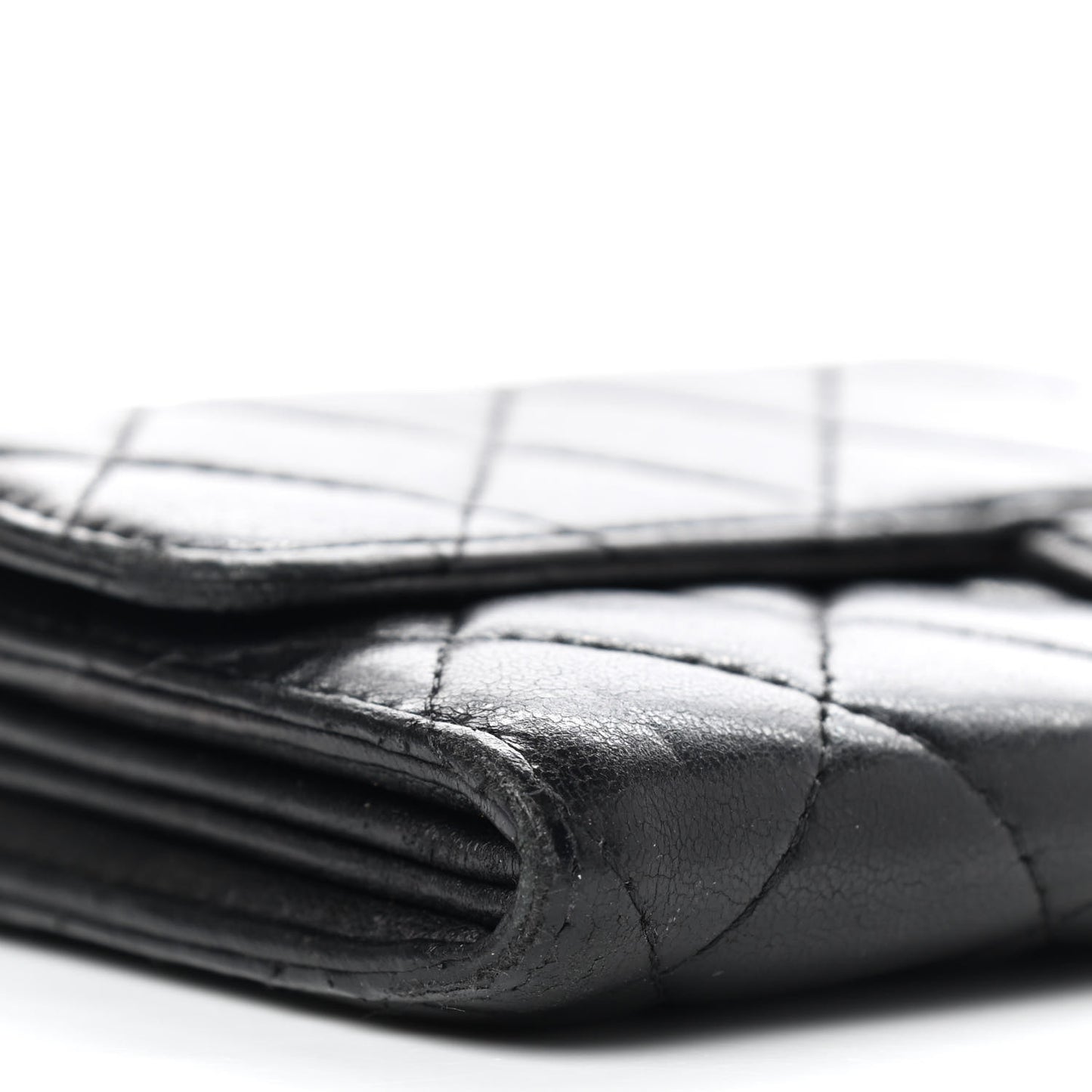 Lambskin Quilted Large Gusset Flap Wallet Black