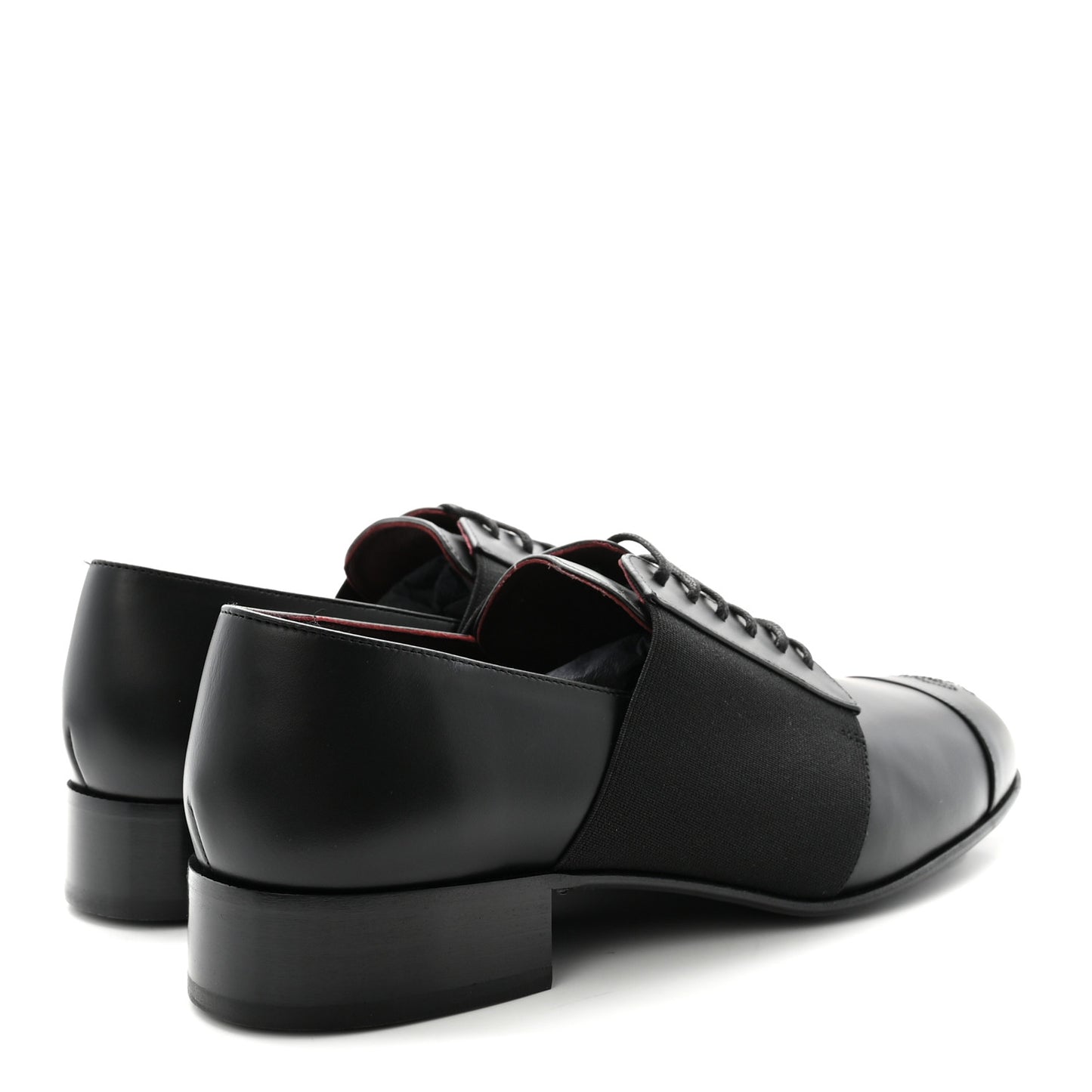 Calfskin Elastic Lace Up Cap Toe CC Loafers 40 Black