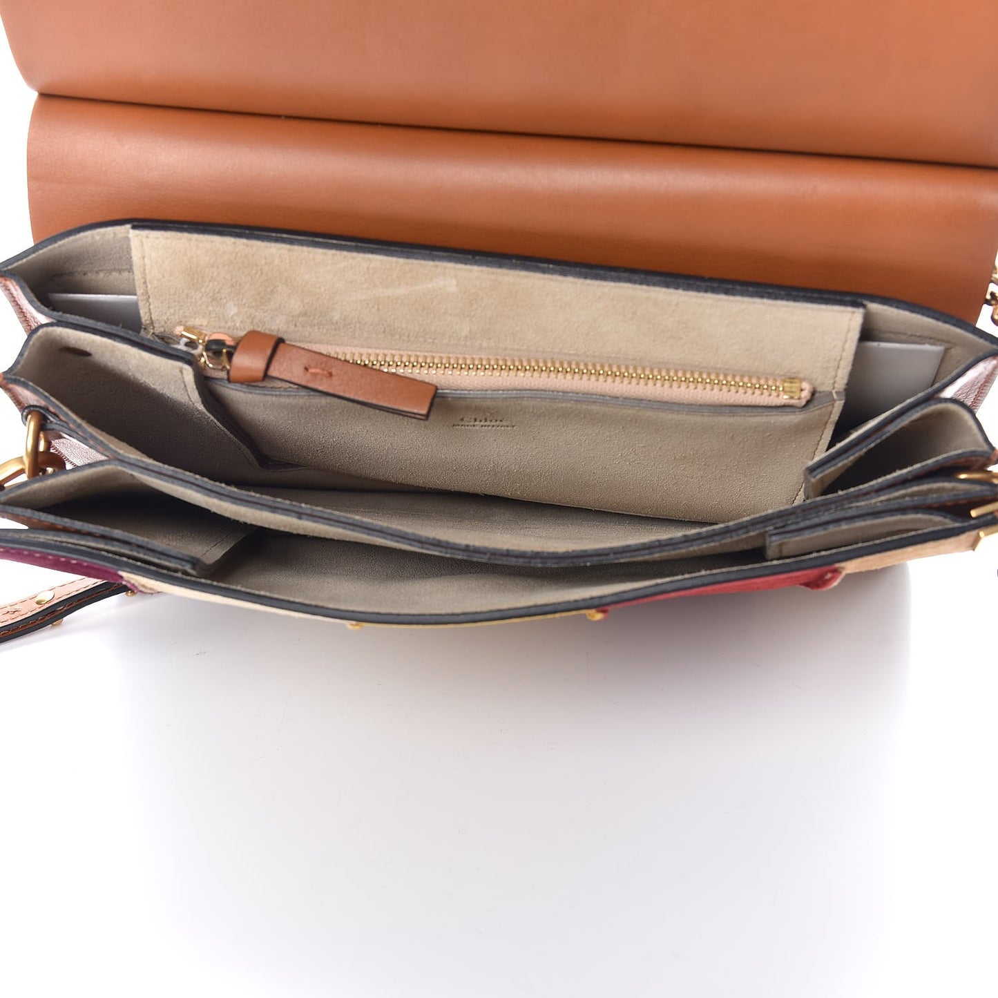 Suede Striped Patchwork Medium Faye Shoulder Bag Caramel