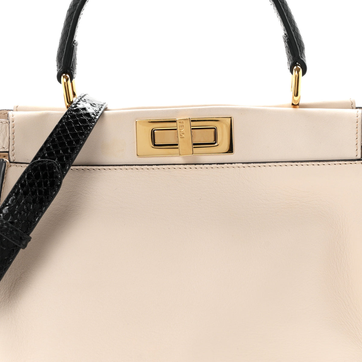 Vitello Seta Snakeskin Monster Eyes Medium Peekaboo Iconic Satchel  Amido Sand Black