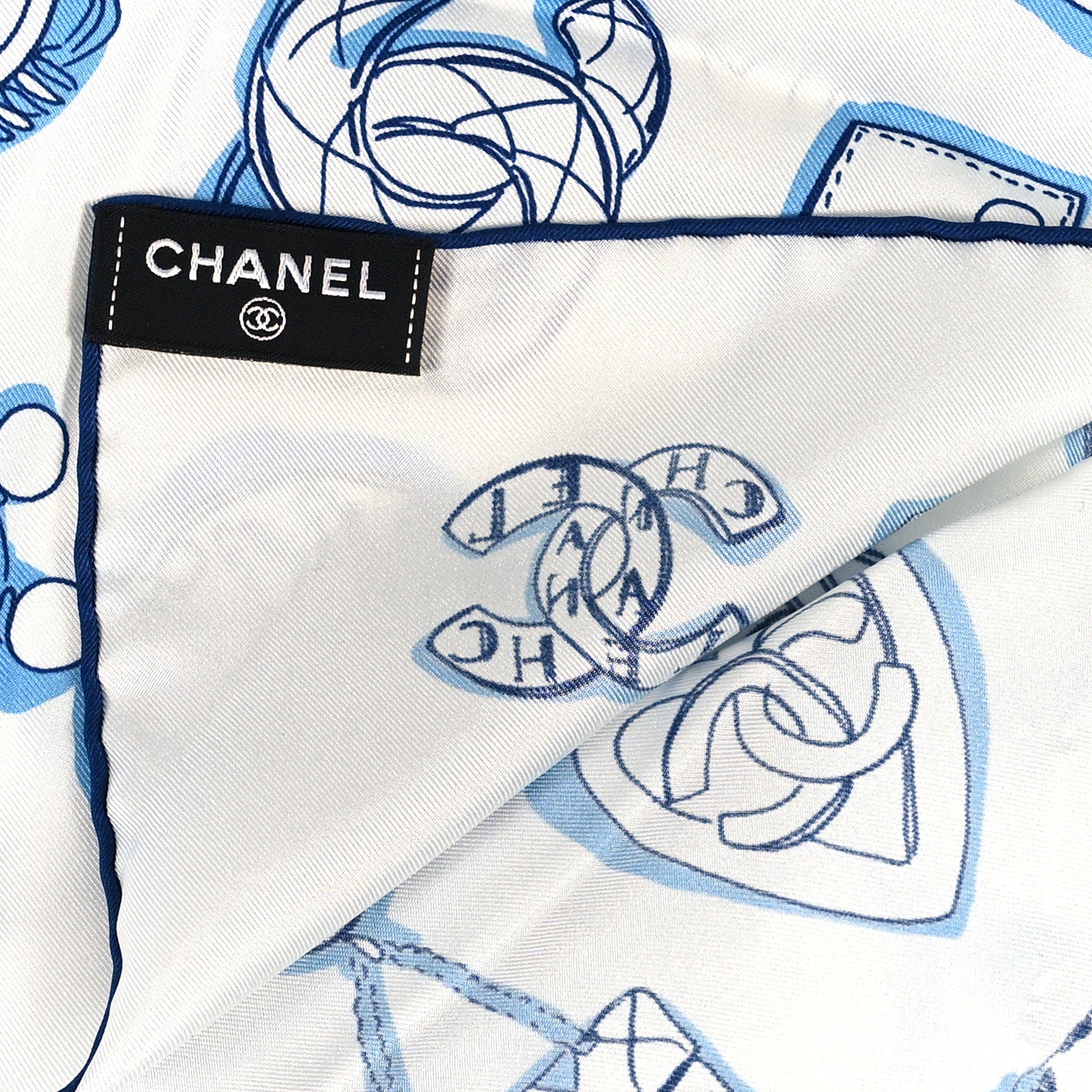 Chanel Silk CC Scarf Blue White 3 of 3