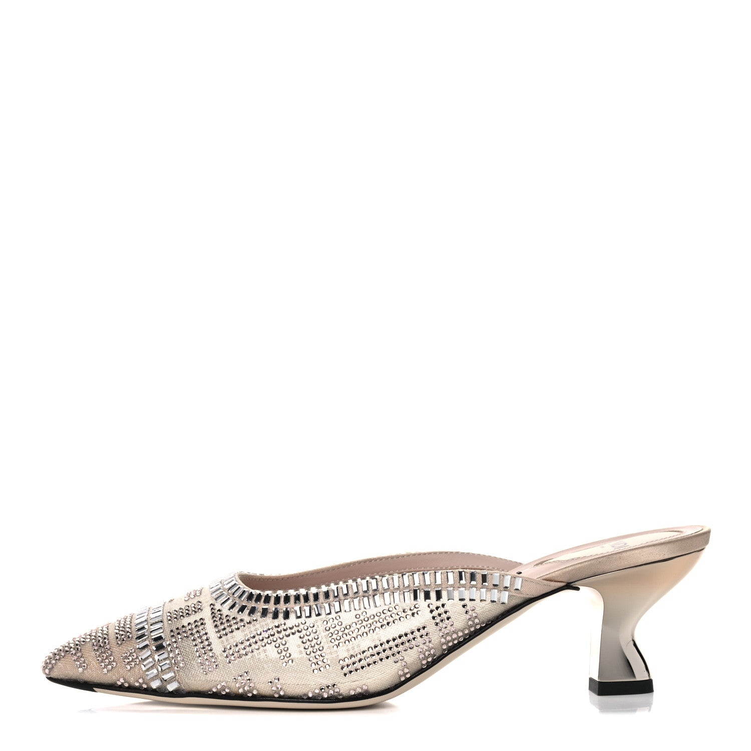Fendi Technical Mesh Crystal FF Embellished Colibri 55mm Mules 38 Nude 1 of 8