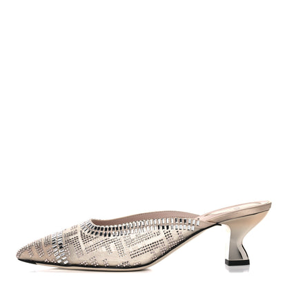 Fendi Technical Mesh Crystal FF Embellished Colibri 55mm Mules 38 Nude 1 of 8
