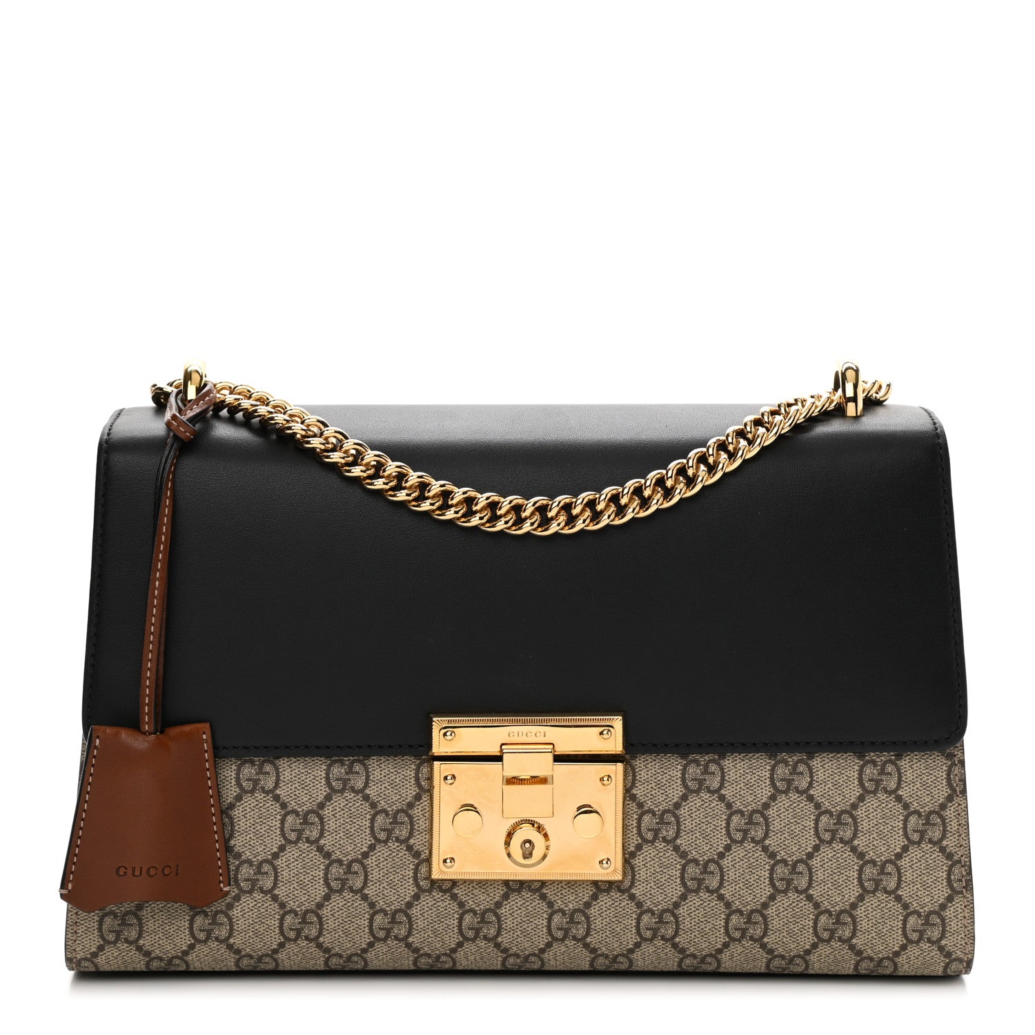 Gucci GG Supreme Monogram Calfskin Medium Padlock Shoulder Bag Beige Black Cuir 1 of 14