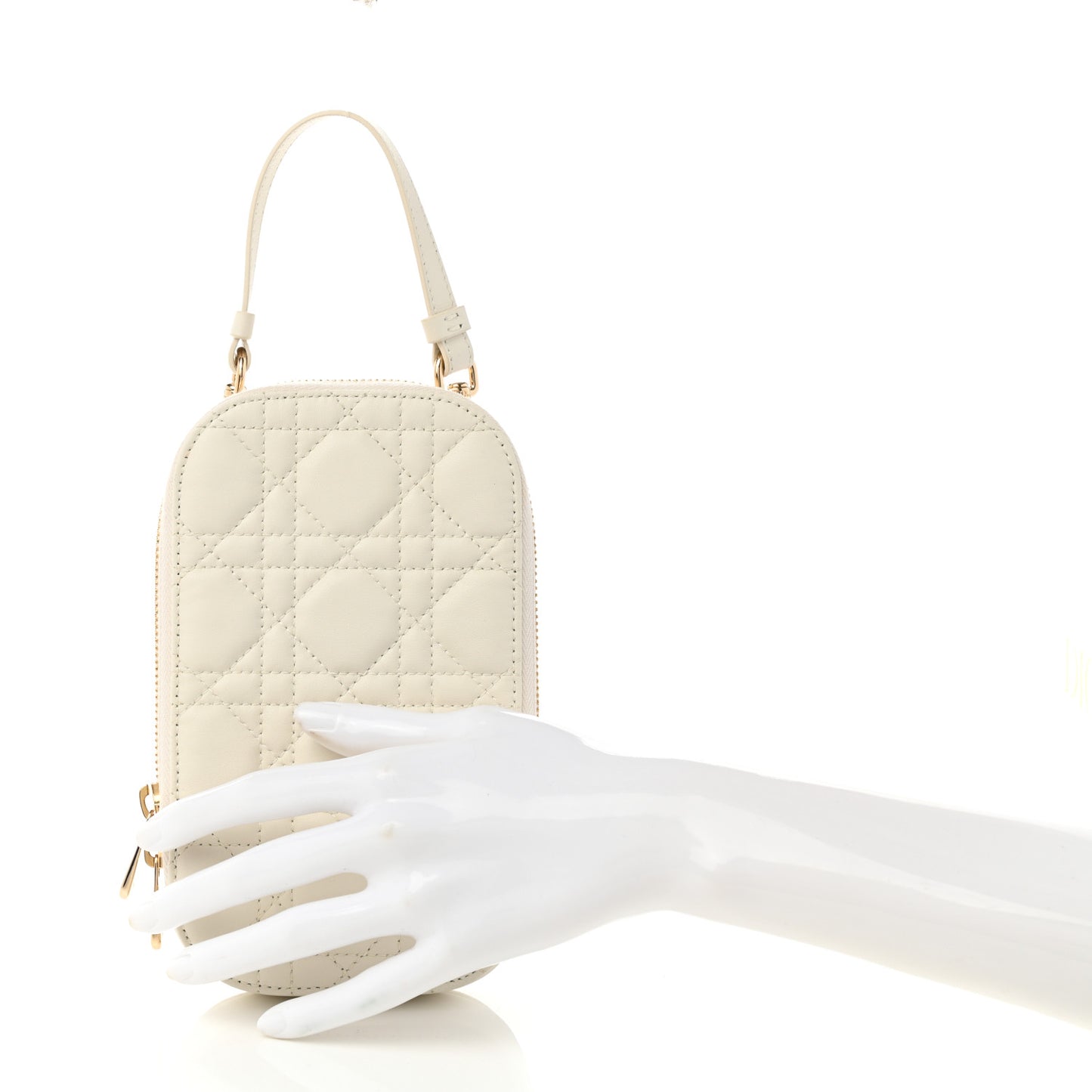 Lambskin Cannage Lady Dior Phone Holder Latte