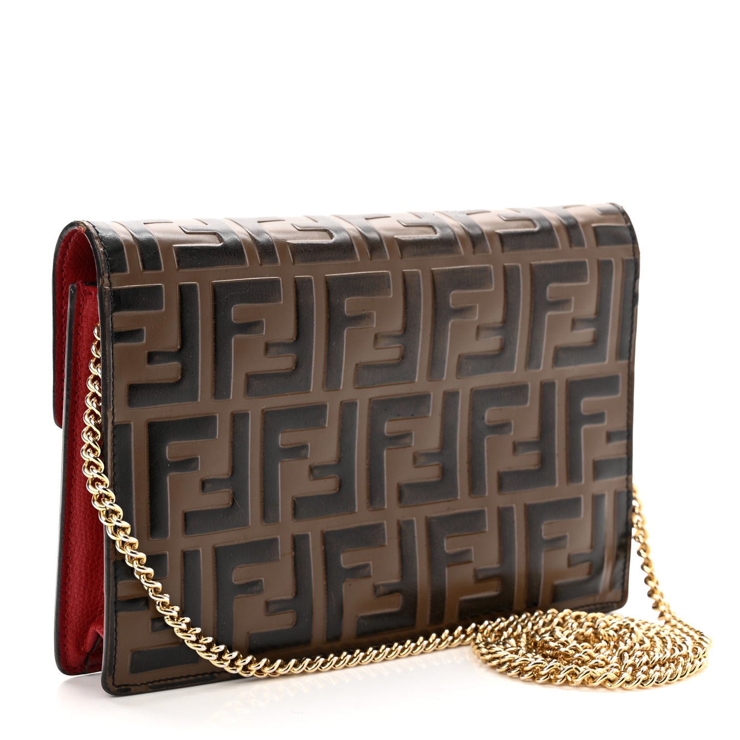 Vitello Cruise F is Fendi FF 1974 Embossed Medium Envelope Wallet On Chain Fragola Maya Black