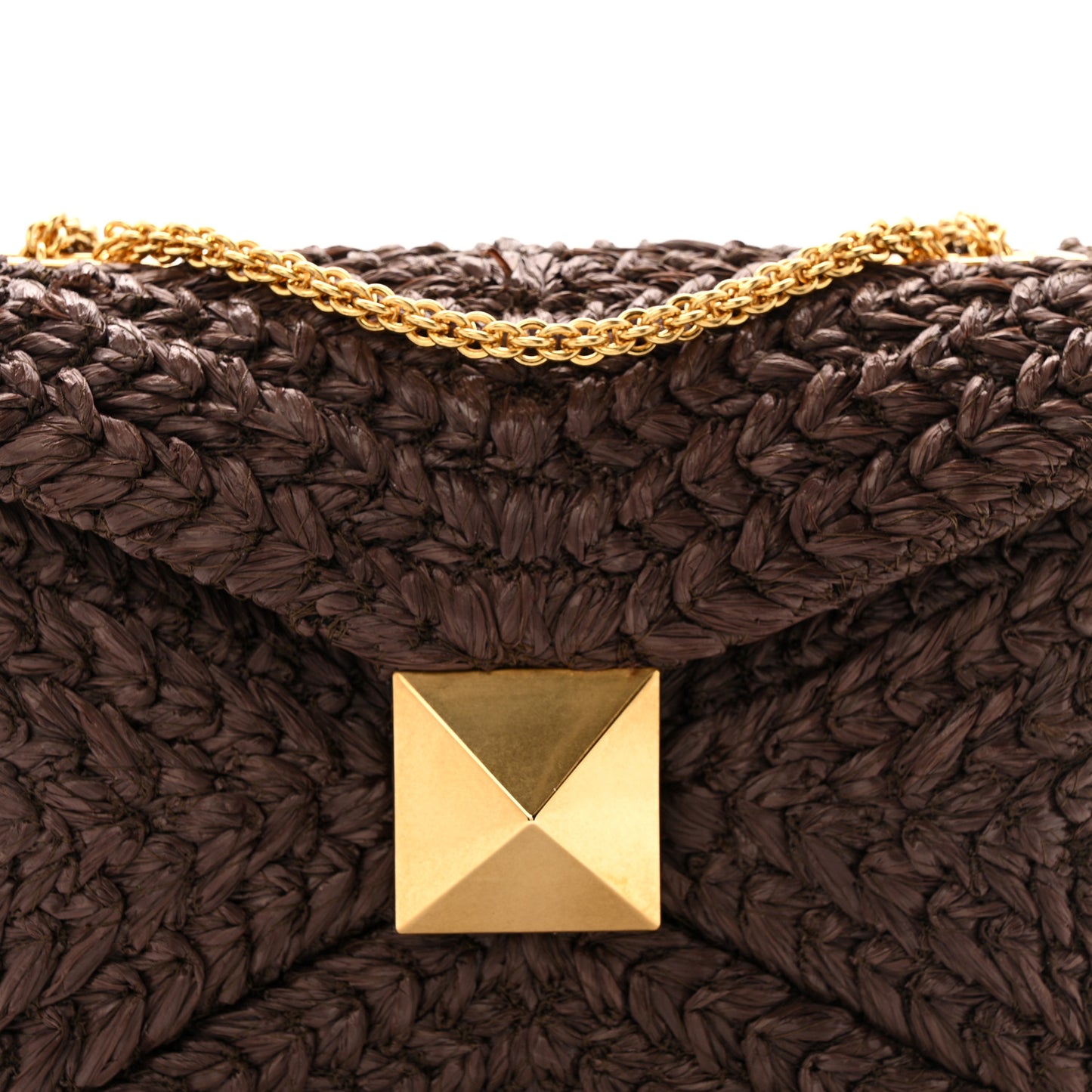 Raffia One Stud Chain Clutch Dark Brown