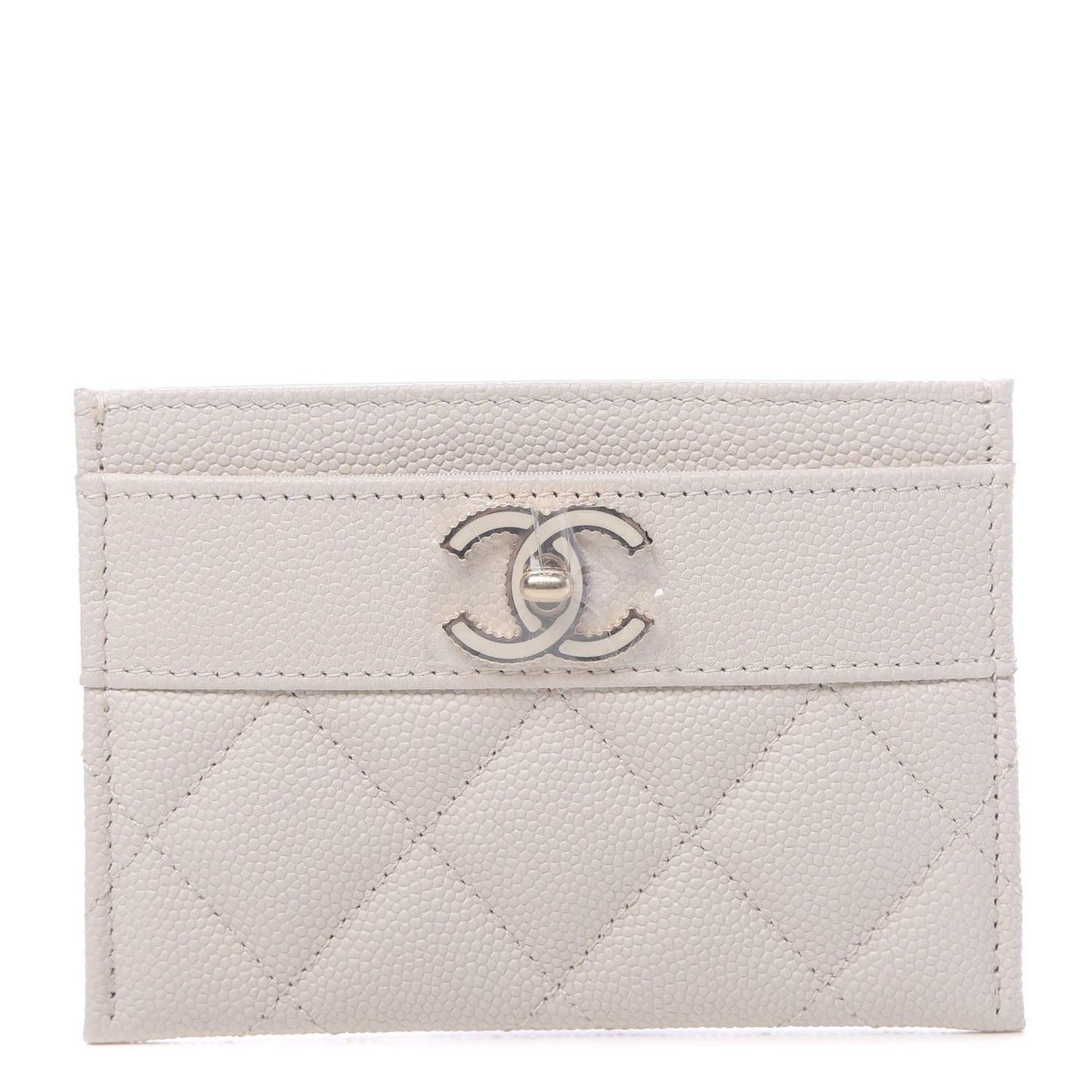 Metallic Caviar Quilted Vintage Mademoiselle Card Holder White