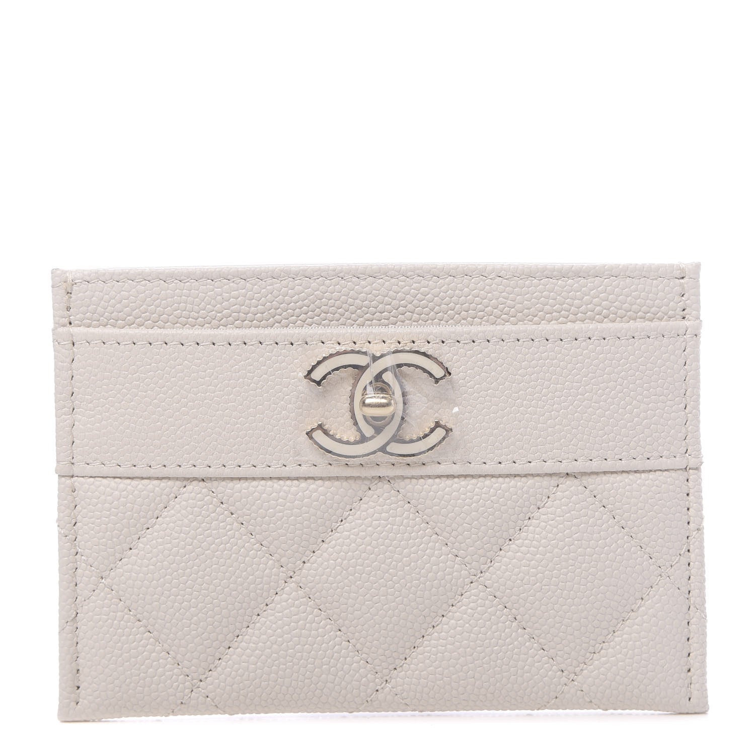 Chanel Metallic Caviar Quilted Vintage Mademoiselle Card Holder White 1 of 9