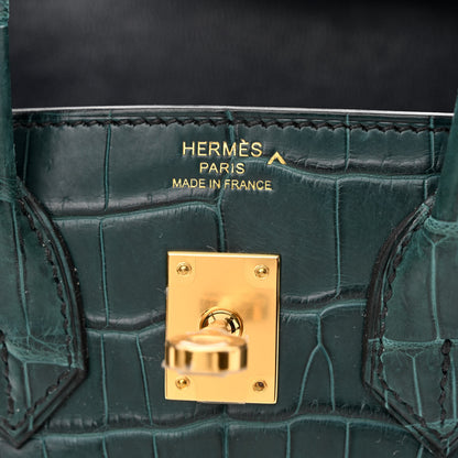 Hermes Matte Porosus Crocodile Birkin 25 Vert Rousseau 6 of 11