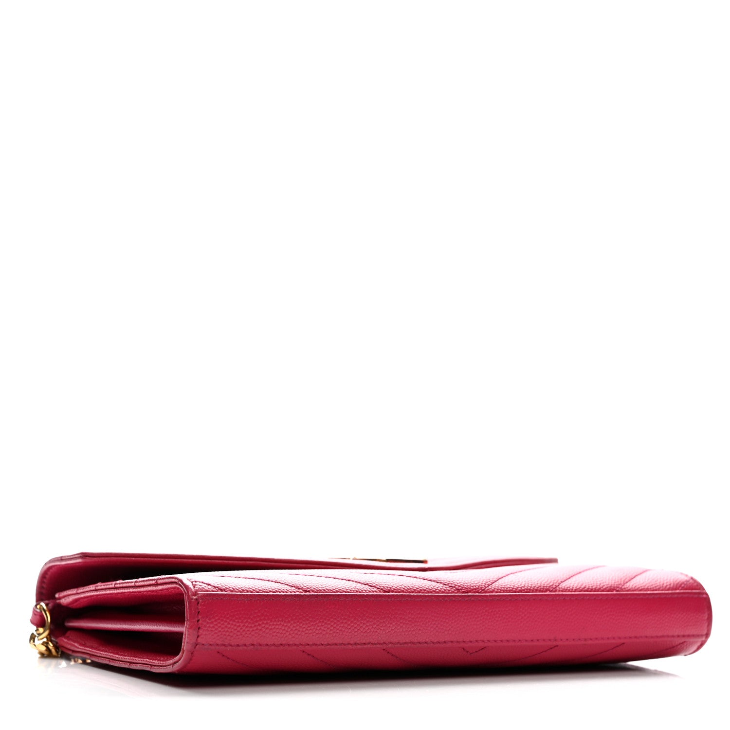 Saint Laurent Grain De Poudre Matelasse Chevron Monogram Chain Wallet Lipstick Fuchsia 4 of 15