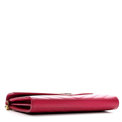 Saint Laurent Grain De Poudre Matelasse Chevron Monogram Chain Wallet Lipstick Fuchsia 4 of 15