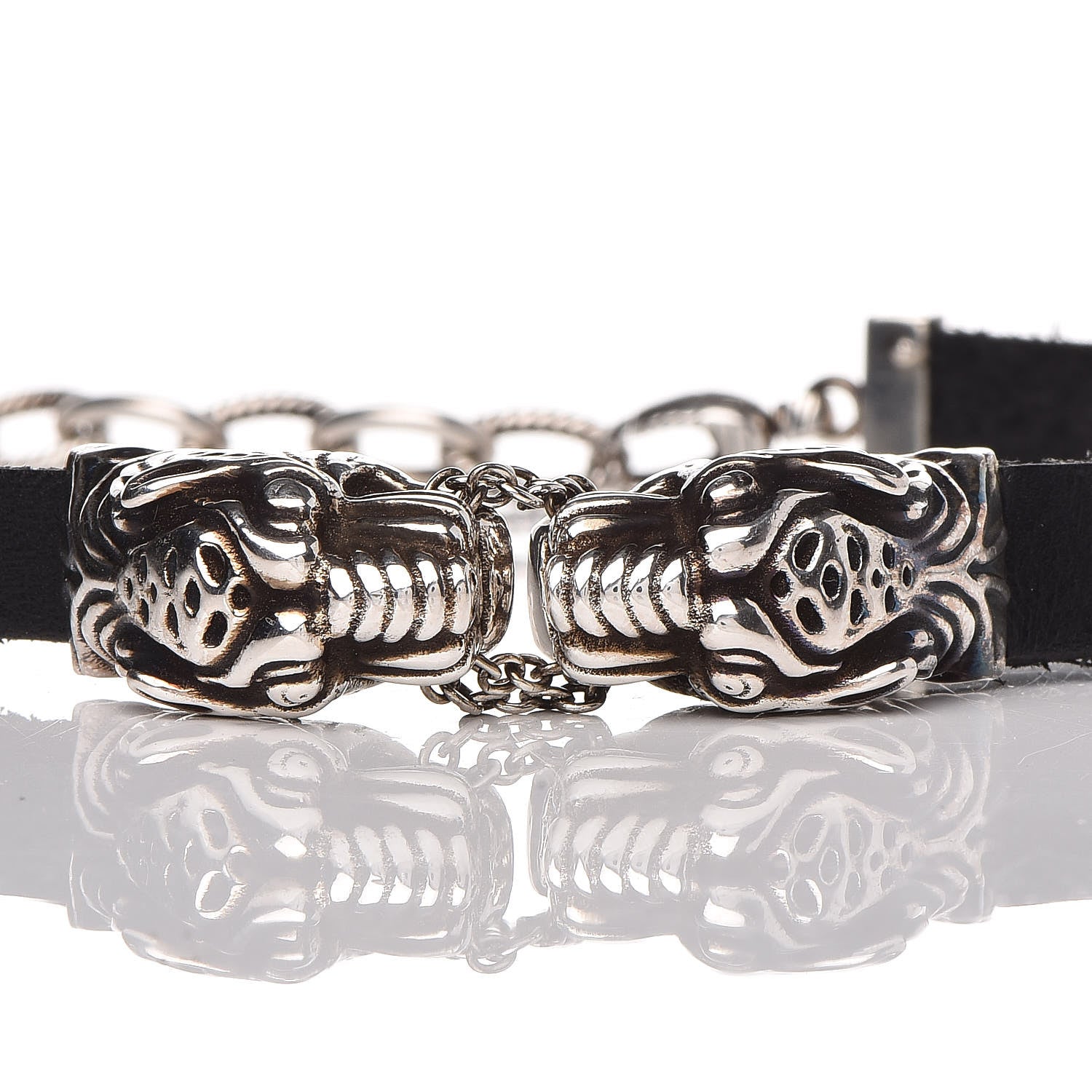 Gucci Sterling Silver Calfskin Tigers Head Choker 6 of 9