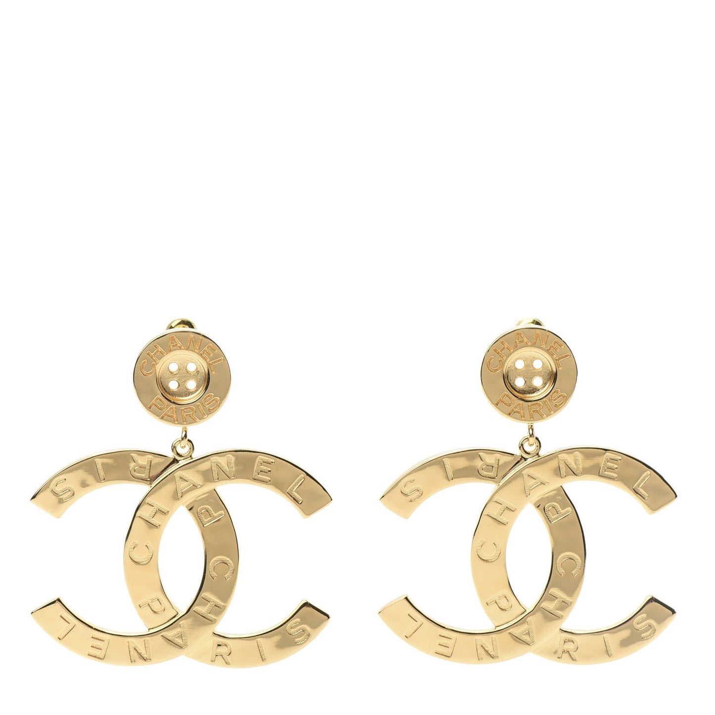 Metal Large Paris Button Earrings Gold