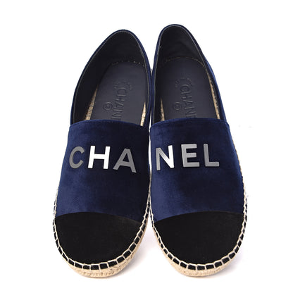 Chanel Velvet Logo Espadrilles 38 Navy Black 9 of 10