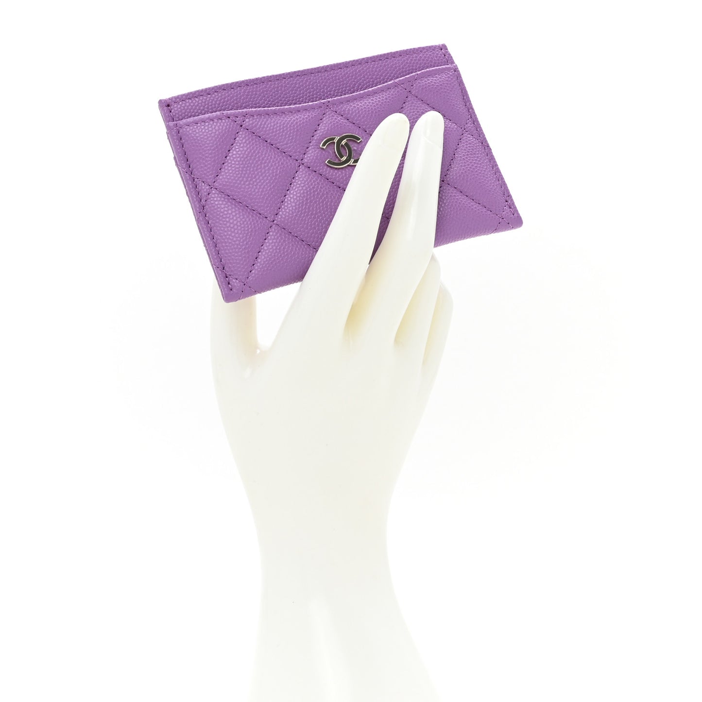 Caviar Quilted Card Holder Purple