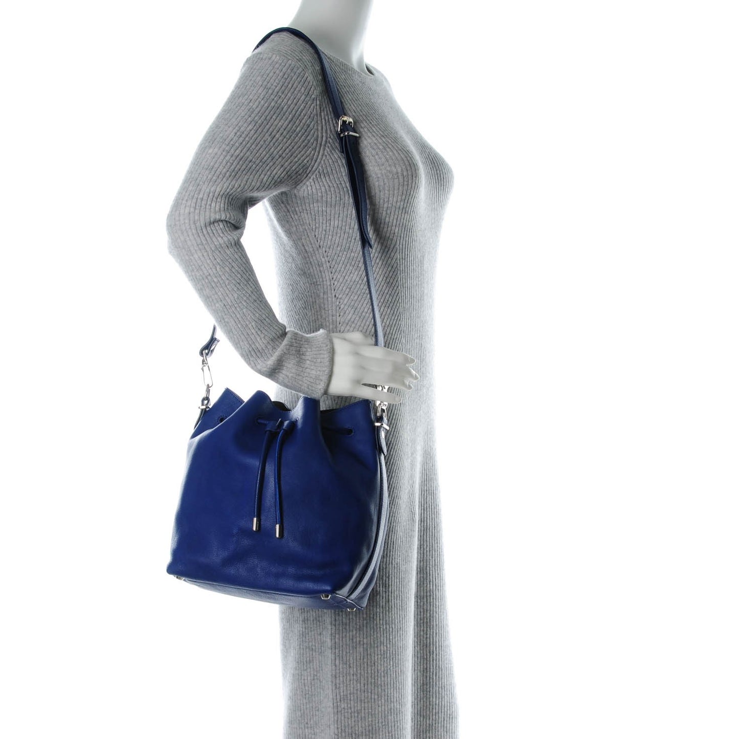Calfskin Buffalo Medium Bucket Bag Blue