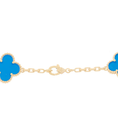 Van Cleef & Arpels 18K Yellow Gold Blue Agate 10 Motifs Vintage Alhambra Necklace 4 of 7