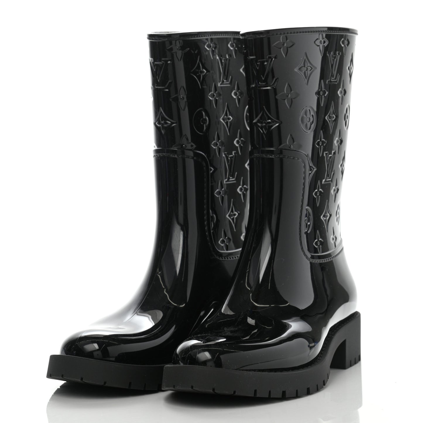 Rubber Embossed Monogram Drops Flat Half Boots 39 Black