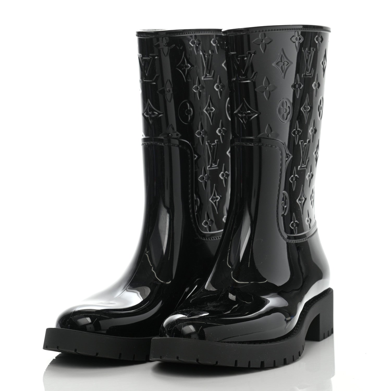 Louis Vuitton Rubber Embossed Monogram Drops Flat Half Boots 39 Black 3 of 7
