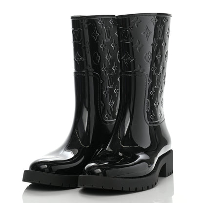 Louis Vuitton Rubber Embossed Monogram Drops Flat Half Boots 39 Black 3 of 7