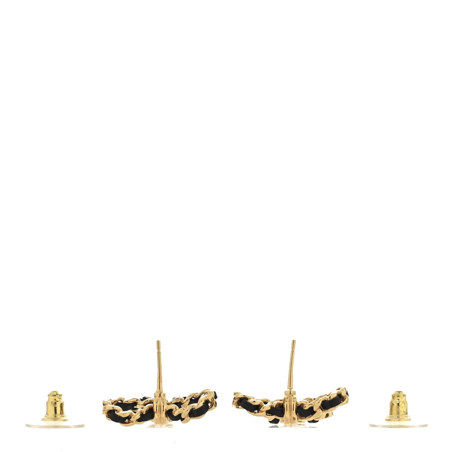 Chanel Lambskin Chain Bow Stud Earrings Black Gold 3 of 5