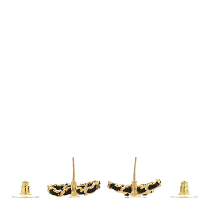 Chanel Lambskin Chain Bow Stud Earrings Black Gold 3 of 5