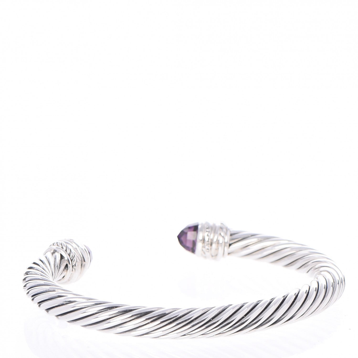 David Yurman Sterling Silver Diamond Amethyst 7mm Cable Crossover Bracelet 3 of 4