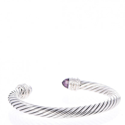 David Yurman Sterling Silver Diamond Amethyst 7mm Cable Crossover Bracelet 3 of 4