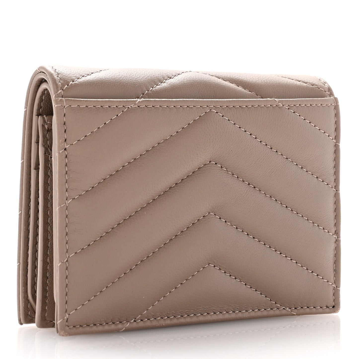 Lambskin Matelasse Chevron Monochrome Monogram Flap Card Case Dusty Grey