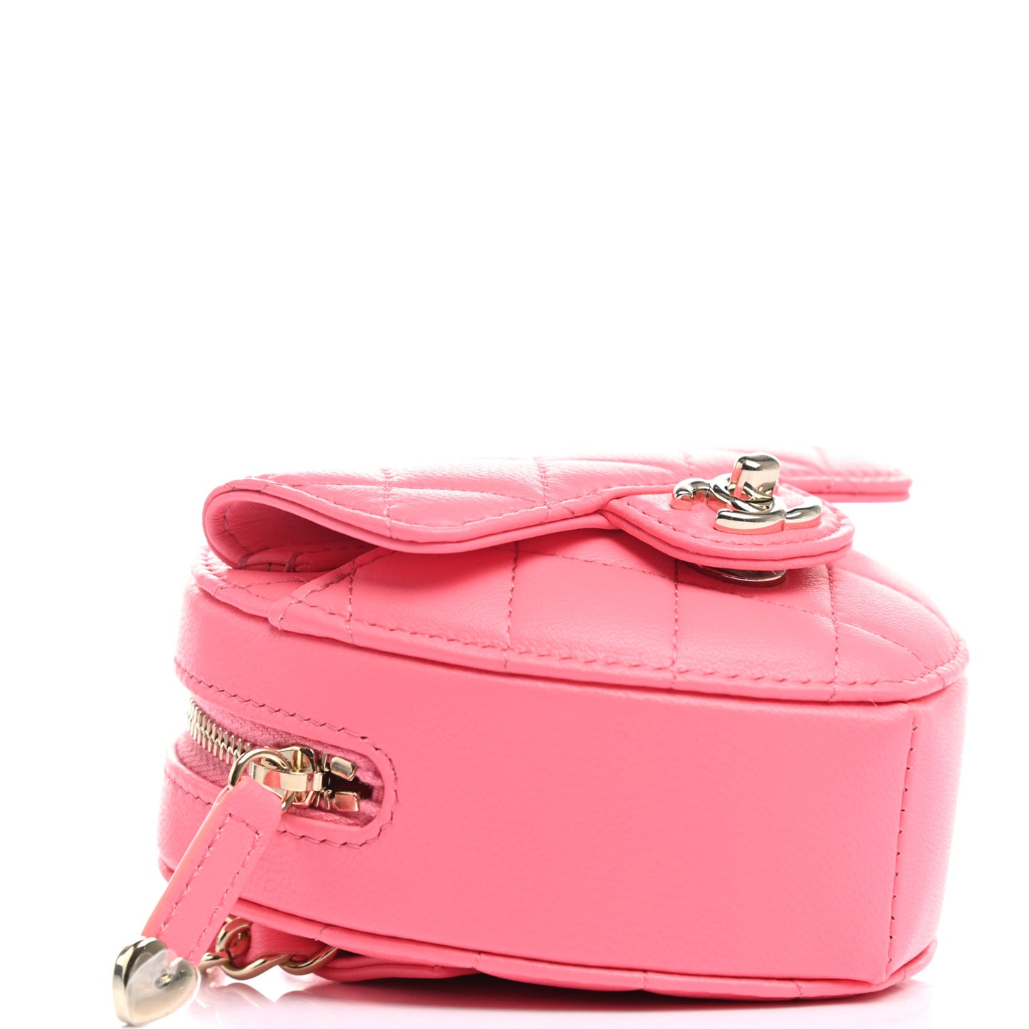 Lambskin Quilted CC In Love Heart Waist Belt Bag With Chain Pink
