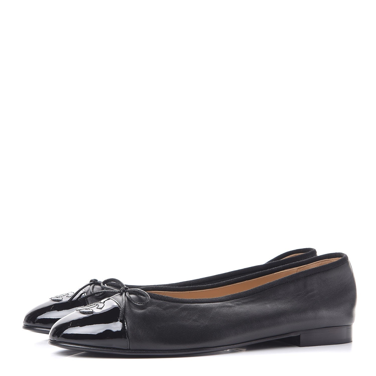 Chanel Lambskin Patent CC Cap Toe Ballerina Flats 41.5 Black 3 of 9